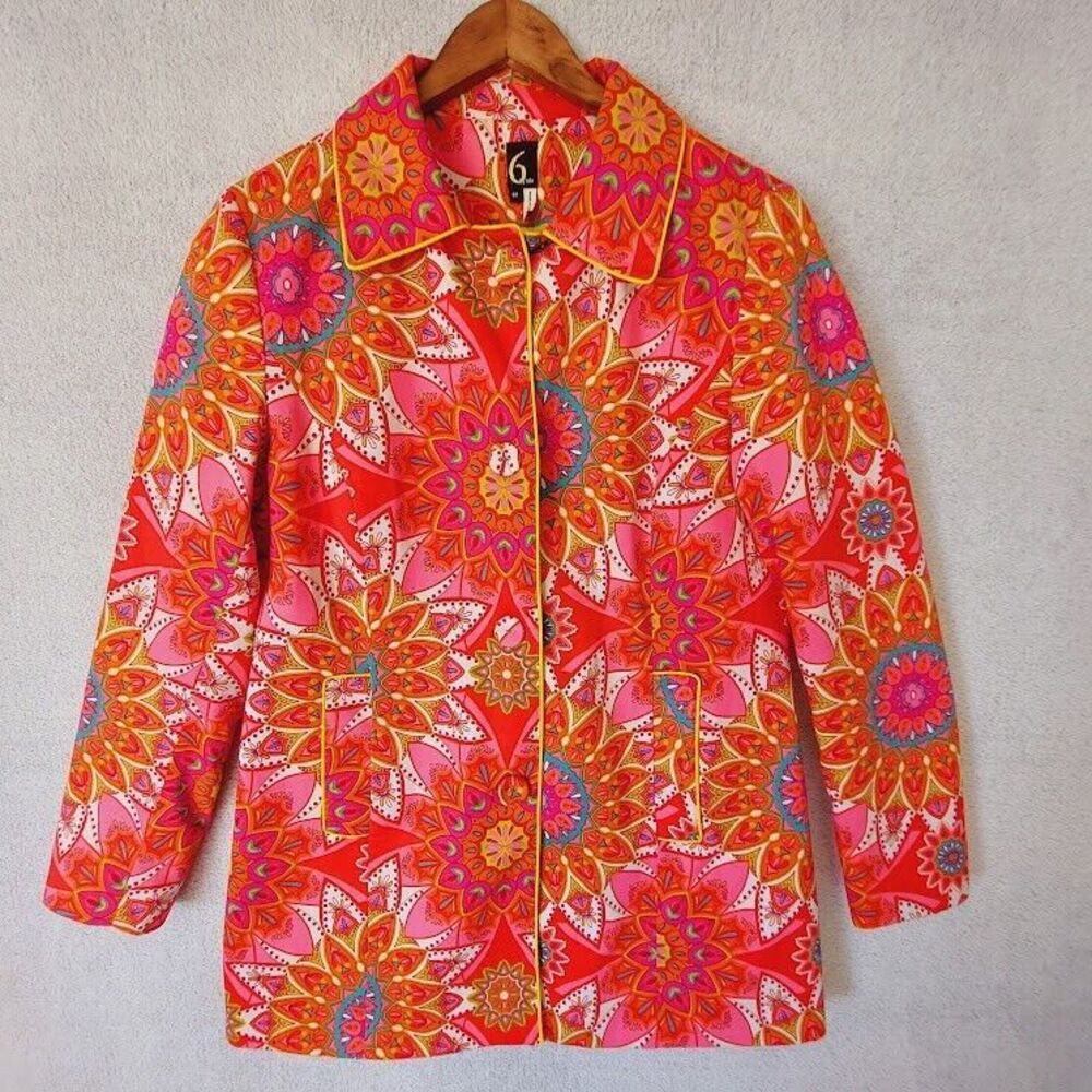 6 By Six Womans M Vibrant Mandala Print Boho Detailed Jacket